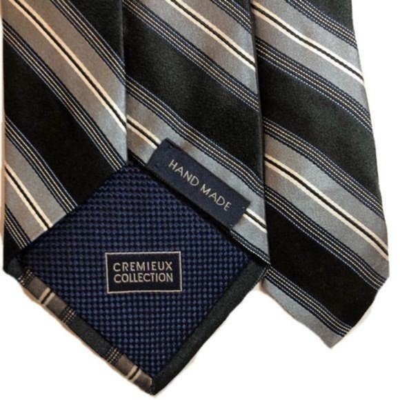 Cremieux Collection Handmade Silk Diagonal Stripe Neck Tie Black Office Career - Picture 5 of 12